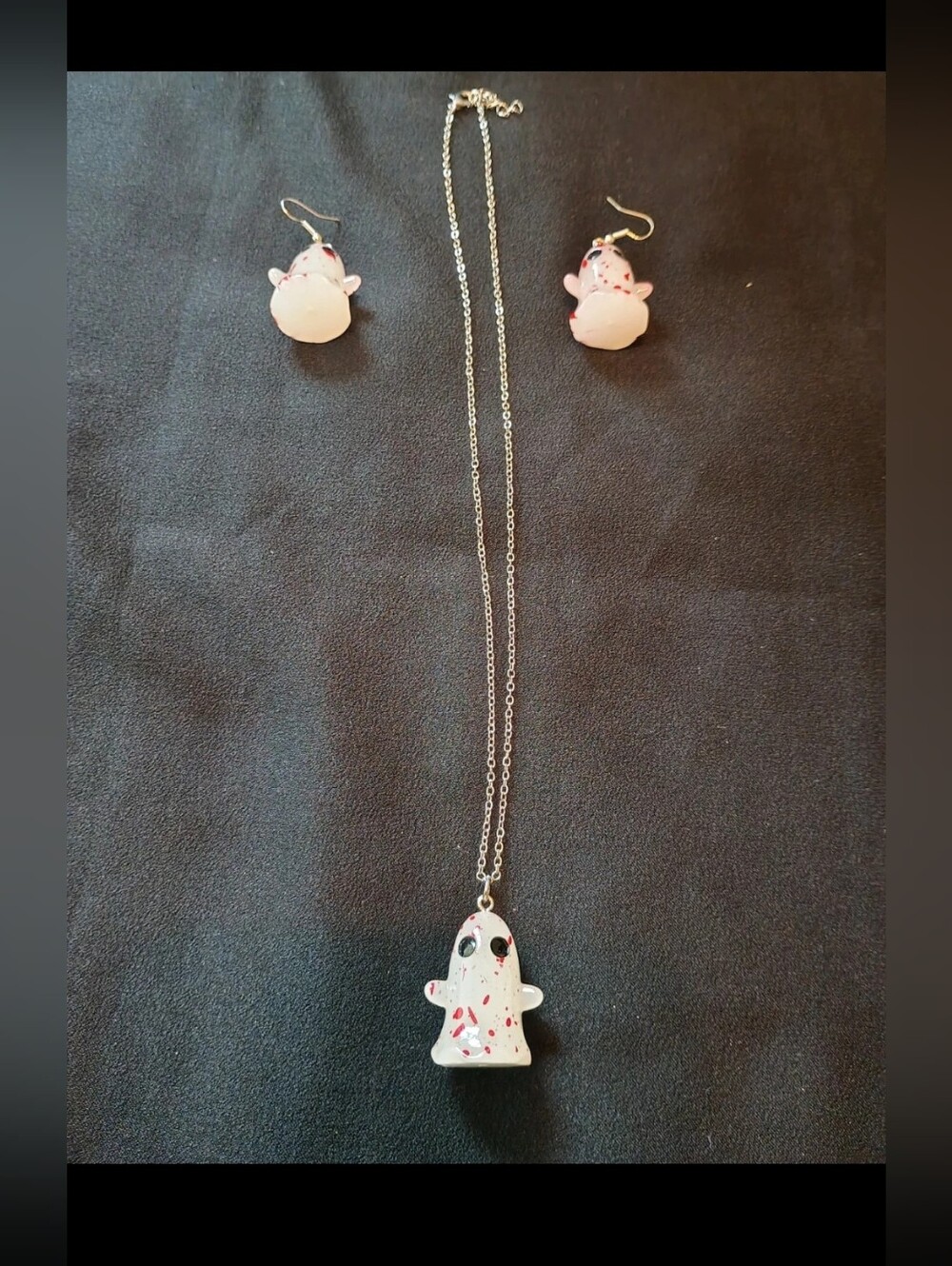 Cute White Ghost Pendant Necklace and Earrings Set